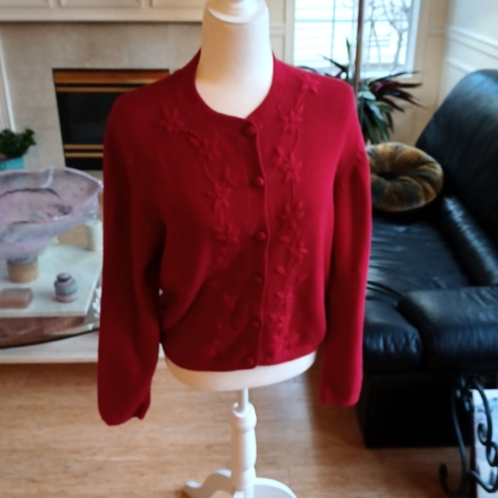 Lands' End Red Knit Christmas Sweater, Size Medium